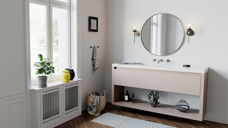 Modern Globe Sconce  Black & Brass  Mid Century  Industrial image 2