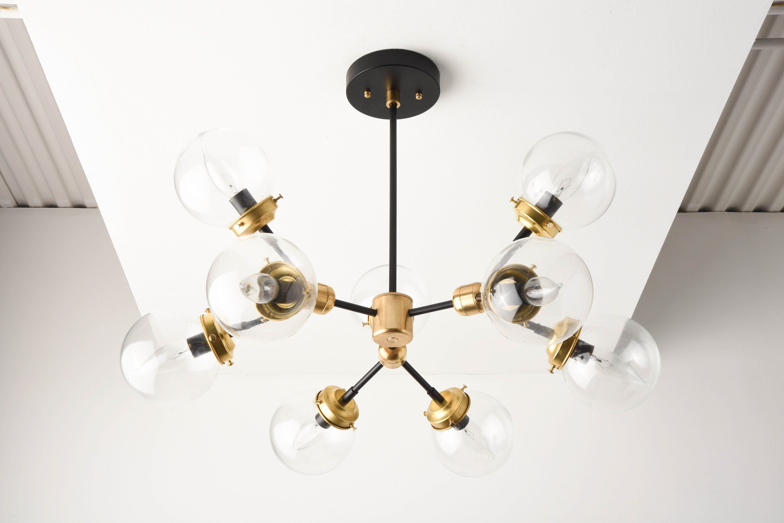 Modern Globe Chandelier - Black & Gold Sputnik Light - Mid ...