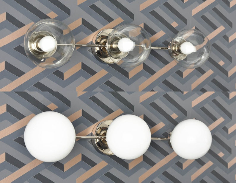 3 Light Mid Century Modern Vanity Fixture Shepherd in Polished Nickel by Illuminate Vintage