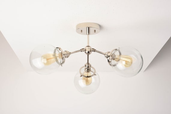 Chandelier Polished Nickel Mid Century Industrial Image 0