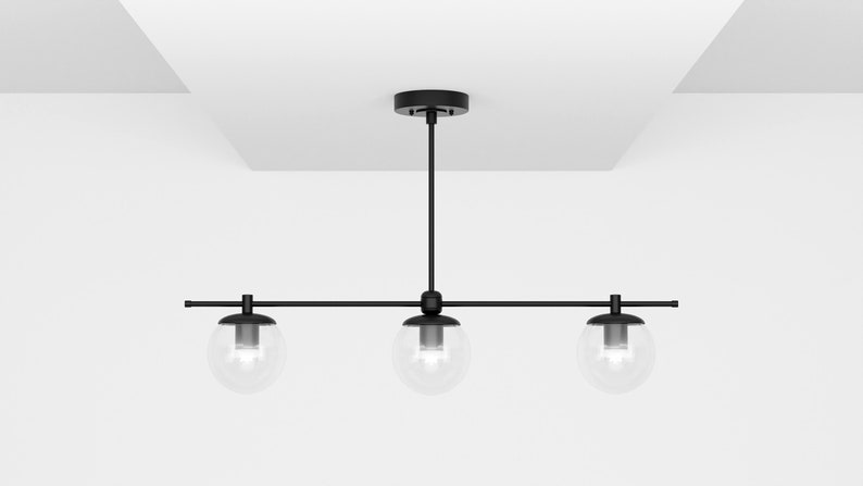 Helderglazen bol lineaire kroonluchter hangende armatuur Maximalist Mid Century Modern plafondverlichting binnen UL vermeld SIOUX Matte Black