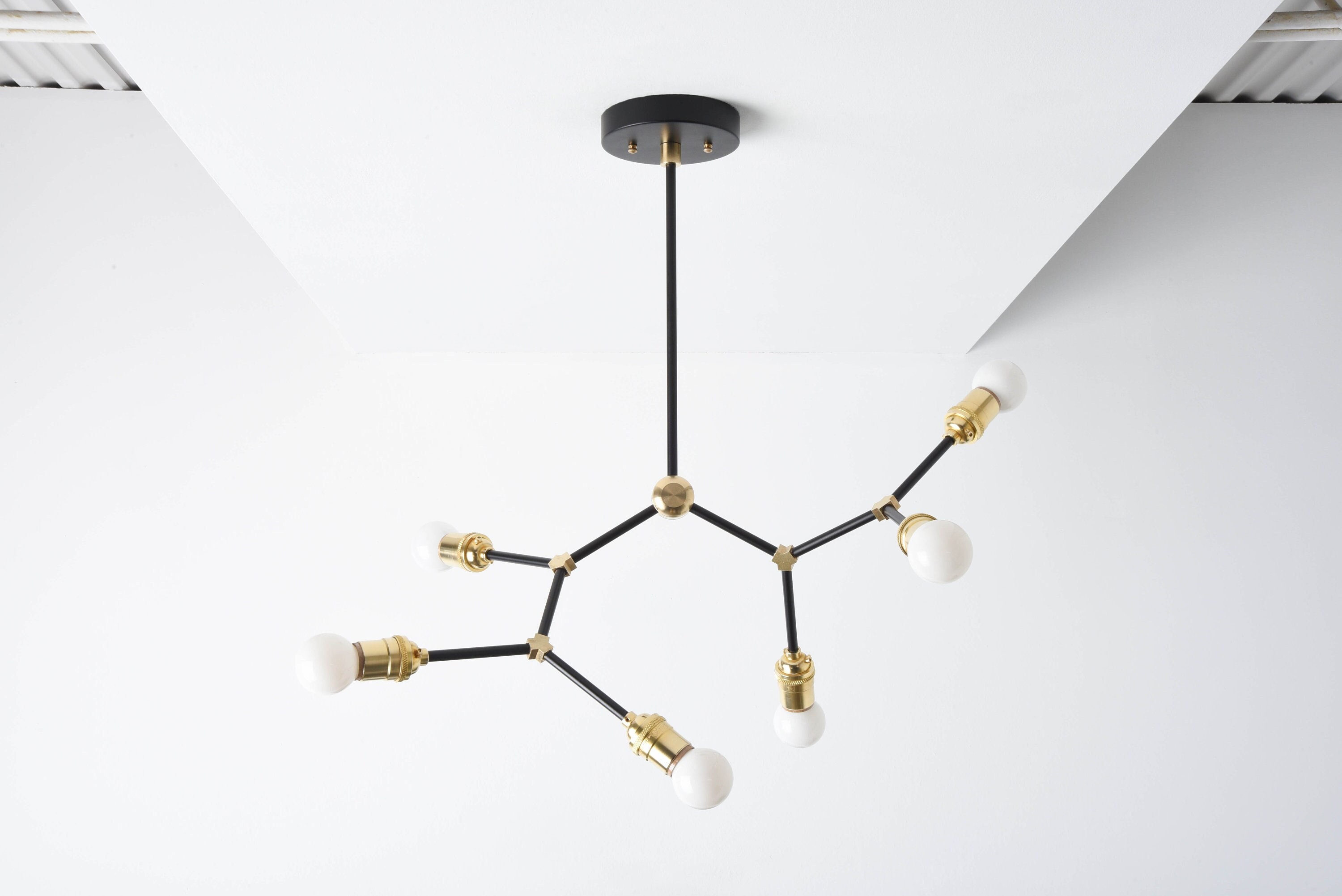 Éclairage de Lustre Moderne - Noir & Laiton Milieu Du Siècle Industriel Branche d'arbre Constellatio