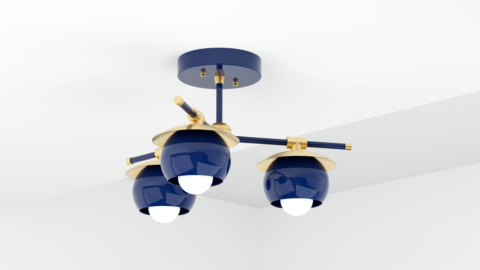 Semi Flush Ceiling Light Navy Blue & Brass Hanging Light - Etsy
