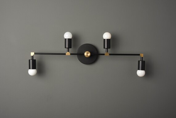 Modern Bathroom Light Black Brass Mid Century Modern Etsy