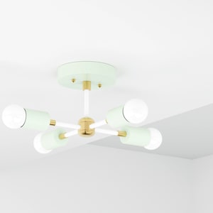 Semi Flush Ceiling Light 4 Light Mid Century Modern Industrial Sputnik Minimalist UL Listed HAVEN Mint Green