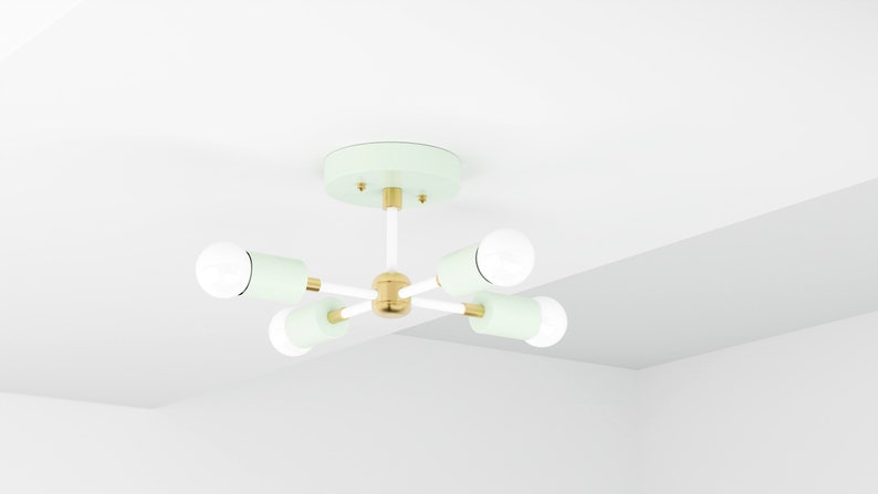 Semi Flush Ceiling Light 4 Light Mid Century Modern Industrial Sputnik Minimalist UL Listed HAVEN Mint Green