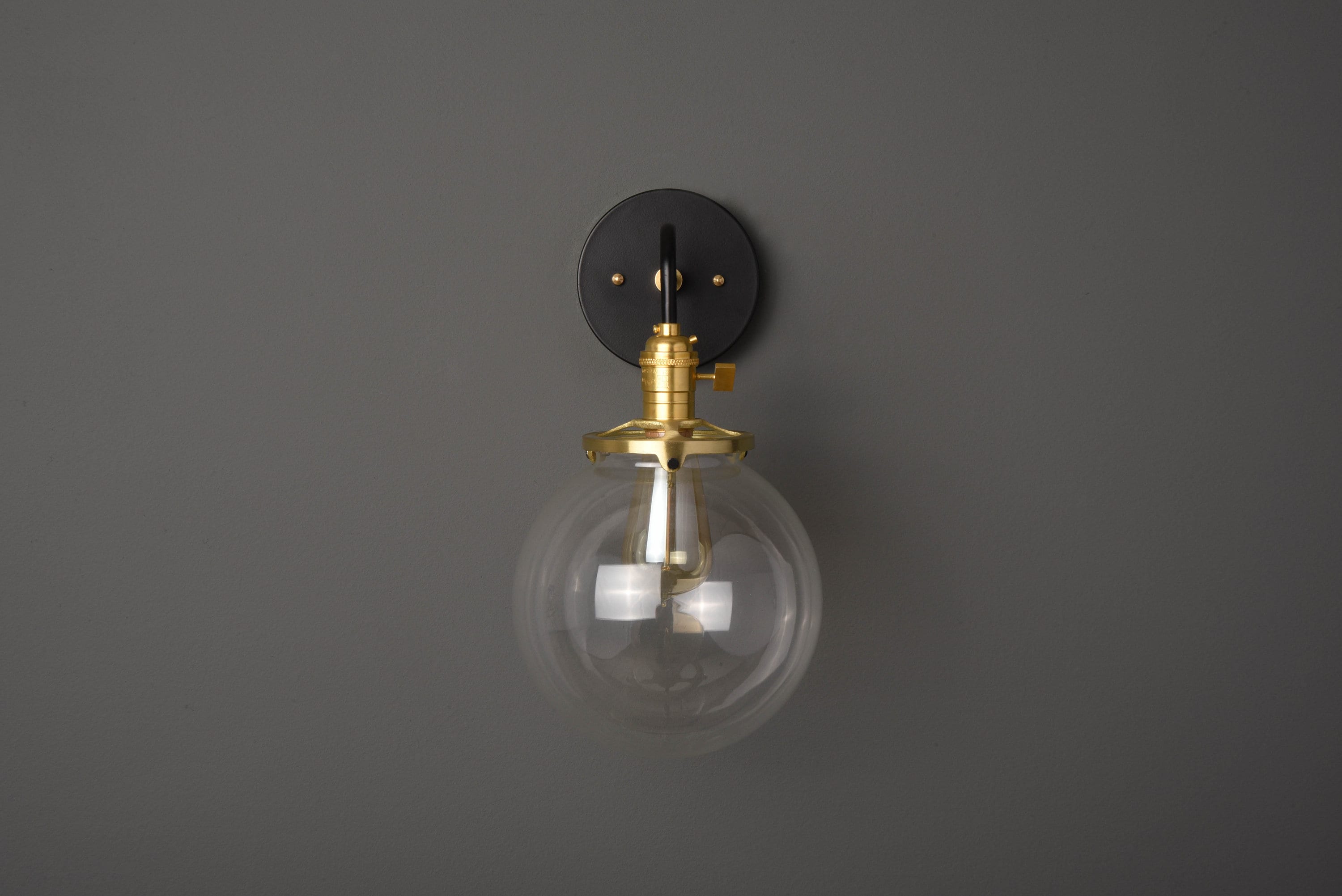 Industrial Globe Light Black & Brass Mid Century Modern 8 inch