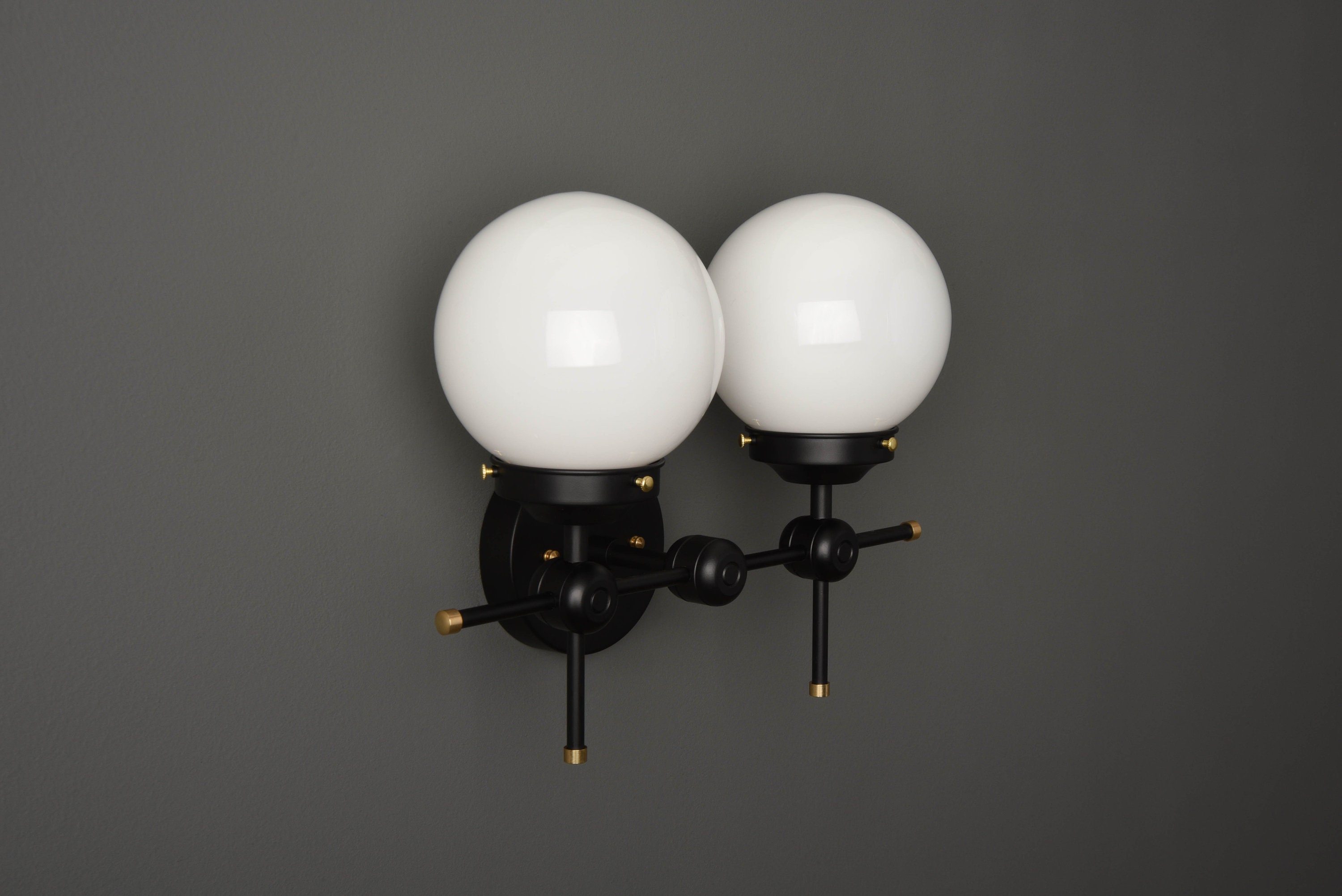 Modern Globe Vanity Light Black & Brass Mid Century Industrial