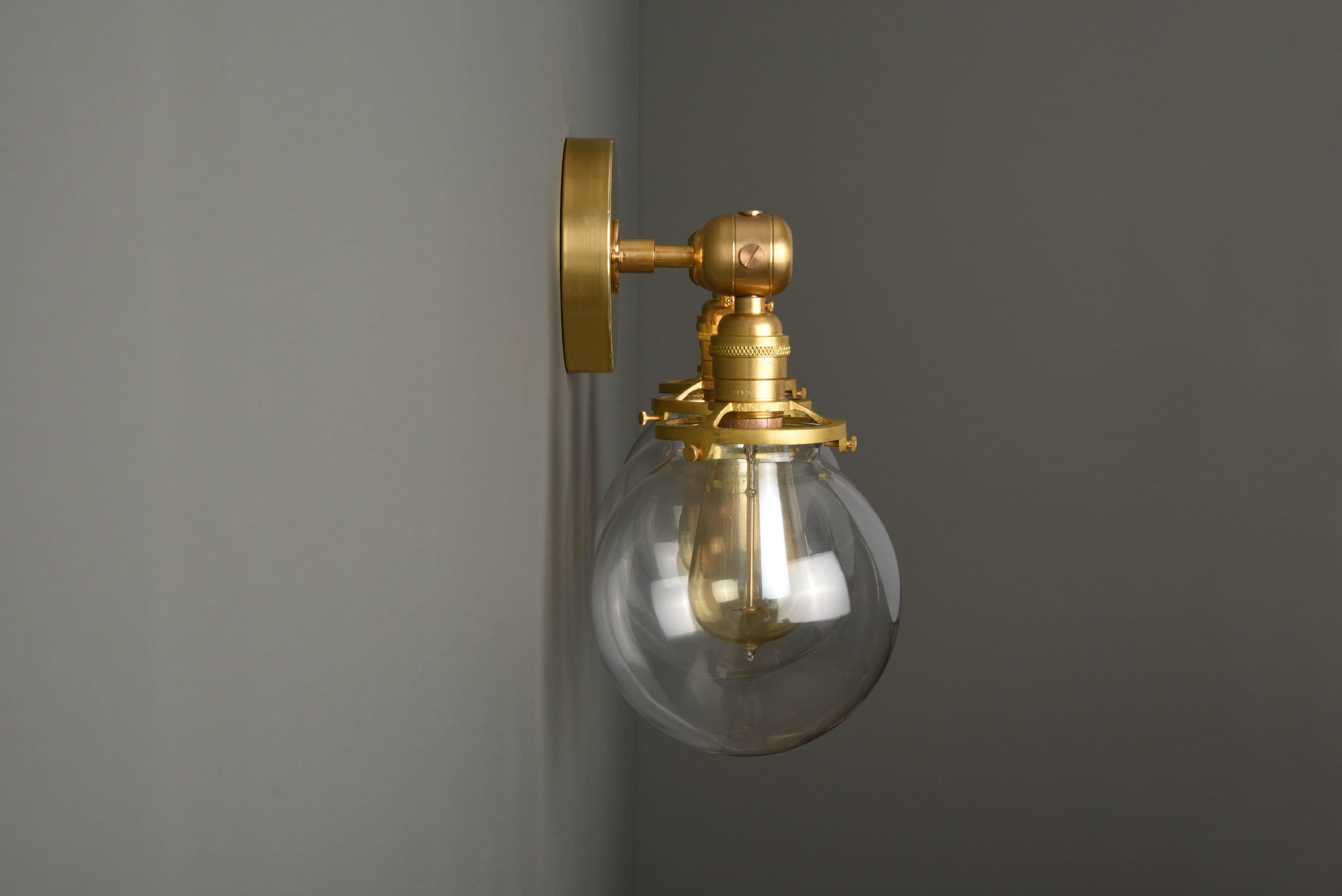 Industrial Globe Sconce Gold Vanity Light Mid Century Modern