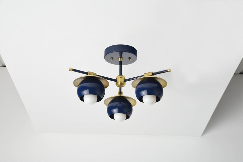 Semi Flush Ceiling Light Navy Blue & Brass Hanging Light | Etsy