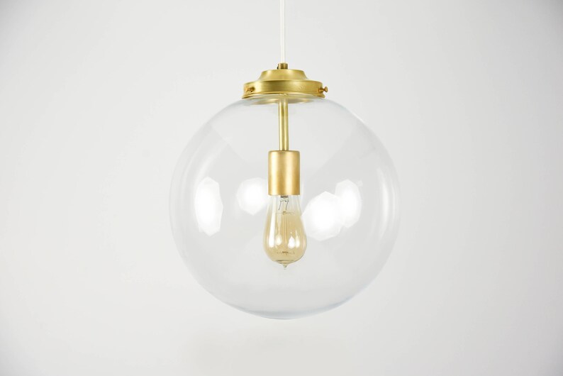 Globe Pendant Light Raw Brass Mid Century Modern Industrial Clear Glass Cloth Wire Kitchen Island Ul Listed Tacoma