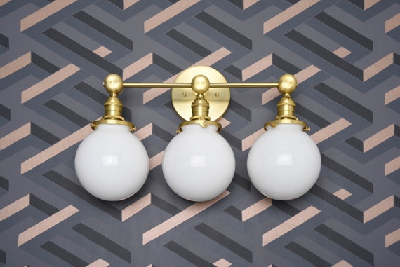 Industrial Globe Sconce Gold Vanity Light Mid Century Etsy