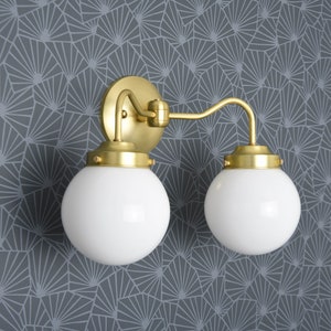 Vanity Lighting Wall Sconce 2 Light Vanity Fixture Mid Century Industrial Glass Globe Bathroom Vanity UL Listed NORWOOD image 2