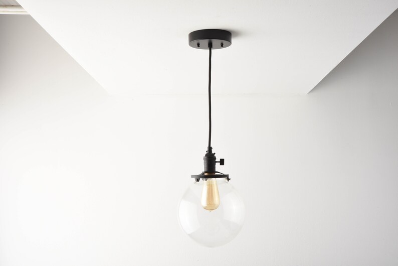 Globe Pendant Light Matte Black Mid Century Modern Industrial Glass Globe Cloth Wire Ceiling Canopy Mount Edison TOLEDO image 1