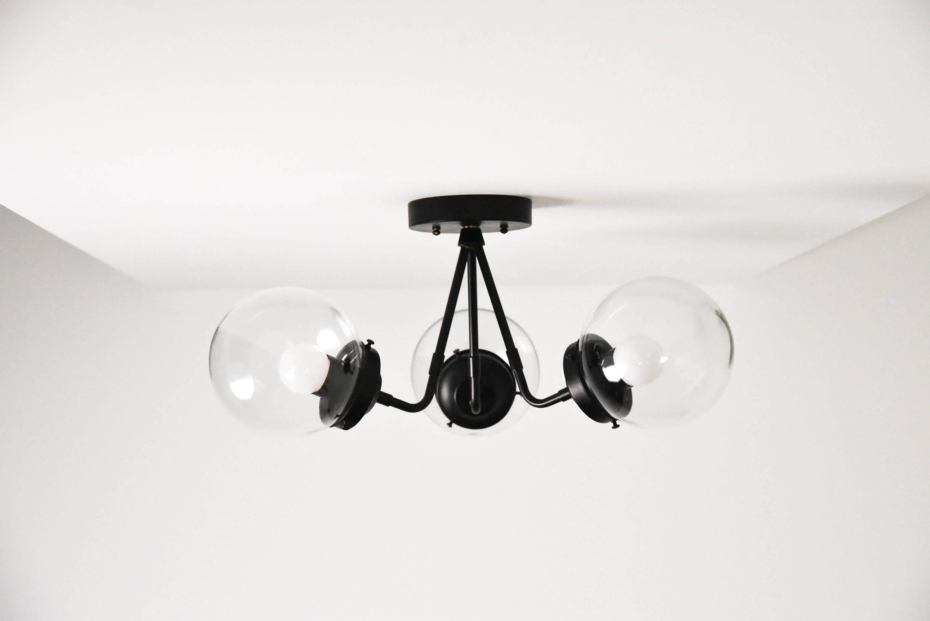 Semi Flush Ceiling Light Black & Brass Mid Century Industrial
