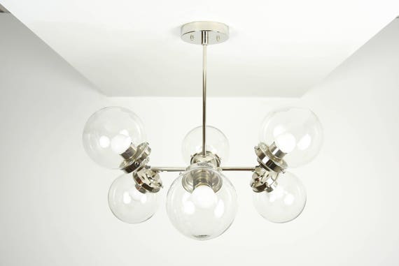 Chandelier Polished Nickel Mid Century Industrial Image 0
