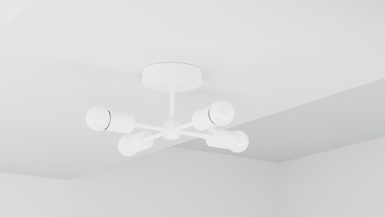 Semi Flush Ceiling Light 4 Light Mid Century Modern Industrial Sputnik Minimalist UL Listed HAVEN Matte White