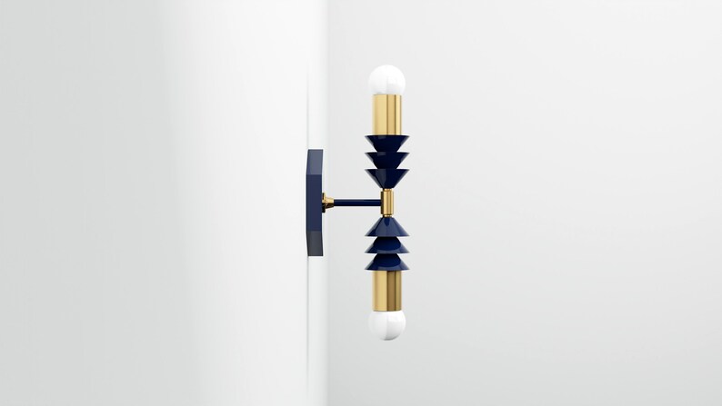 Navy Blue & Brass Wall Sconce Modern Vanity Light Mid - Etsy