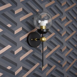 Modern Globe Sconce  Black & Brass  Mid Century  Industrial image 3