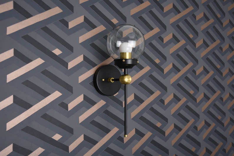 Modern Globe Sconce  Black & Brass  Mid Century  Industrial image 3