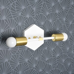 Vanity Lighting Wall Sconce 2 Light Vanity Fixture Navy Blue & Brass Mid Century Modern Wall Light Hexagon UL Listed ATHENS Matte White & Brass