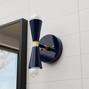 Ansonia 2 Light Wall Sconce in Blue and Brass by Illuminate Vintage