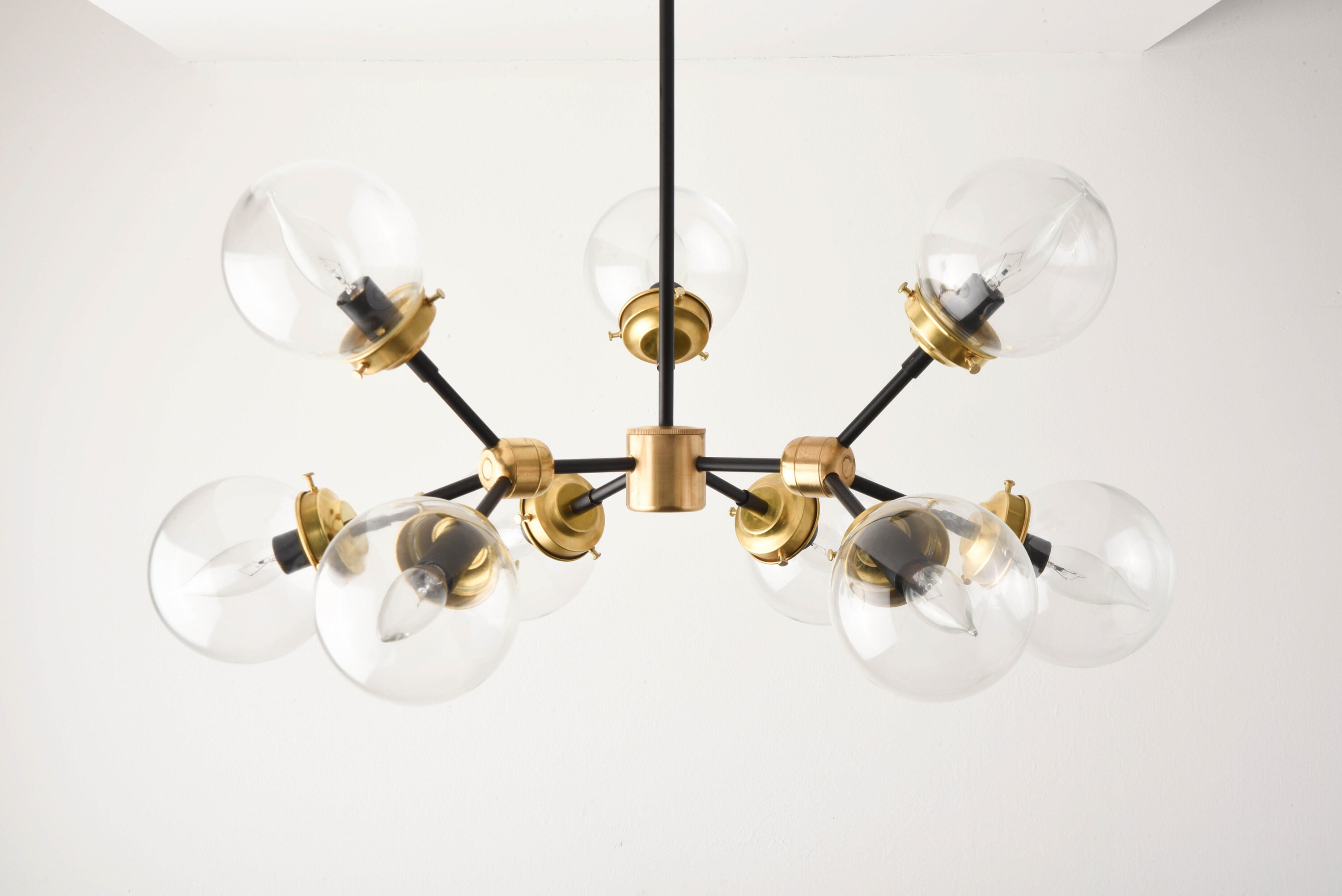 Modern Globe Chandelier Black & Gold Sputnik Light Mid Century