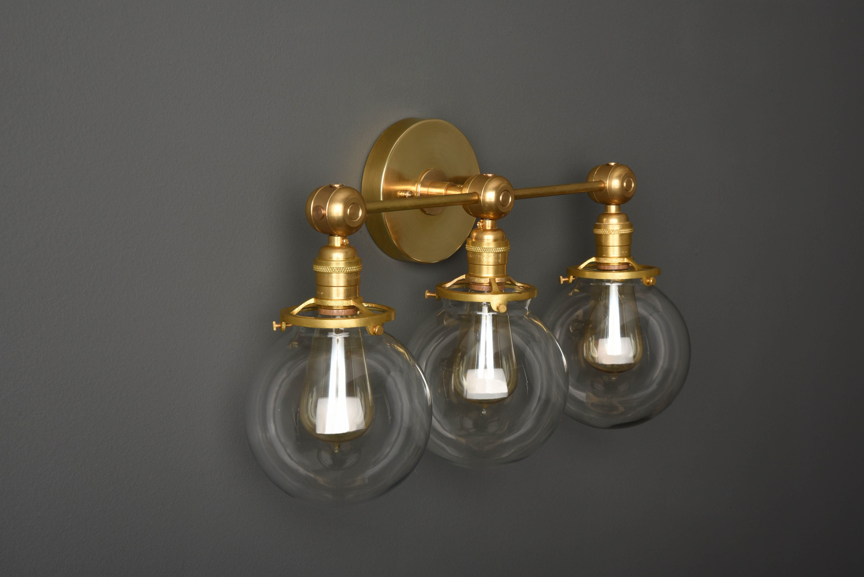 Industrial Globe Sconce Gold Vanity Light Mid Century Modern