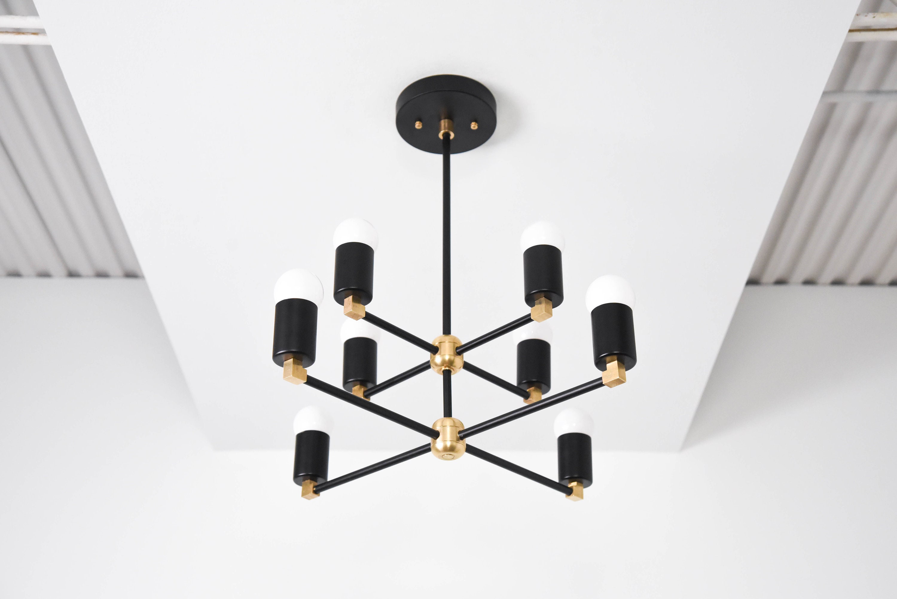 Sputnik Chandelier Black Brass Mid Century Hanging Light