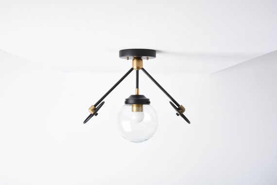 Semi Flush Ceiling Light Black Brass Gold White Decorative Mid Century Modern Industrial Globe Ul Listed Angleton