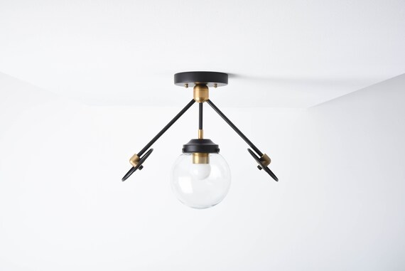 Semi Flush Ceiling Light Black Brass Gold White Decorative Mid Century Modern Industrial Globe Ul Listed Angleton