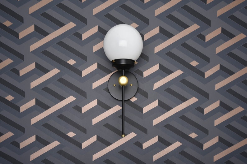 Modern Globe Sconce  Black & Brass  Mid Century  Industrial Black/Brass & White