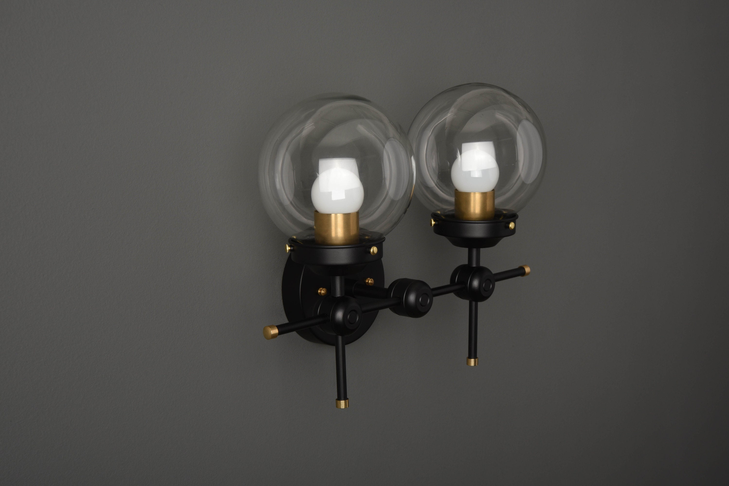 Modern Globe Vanity Light Black & Brass Mid Century Industrial