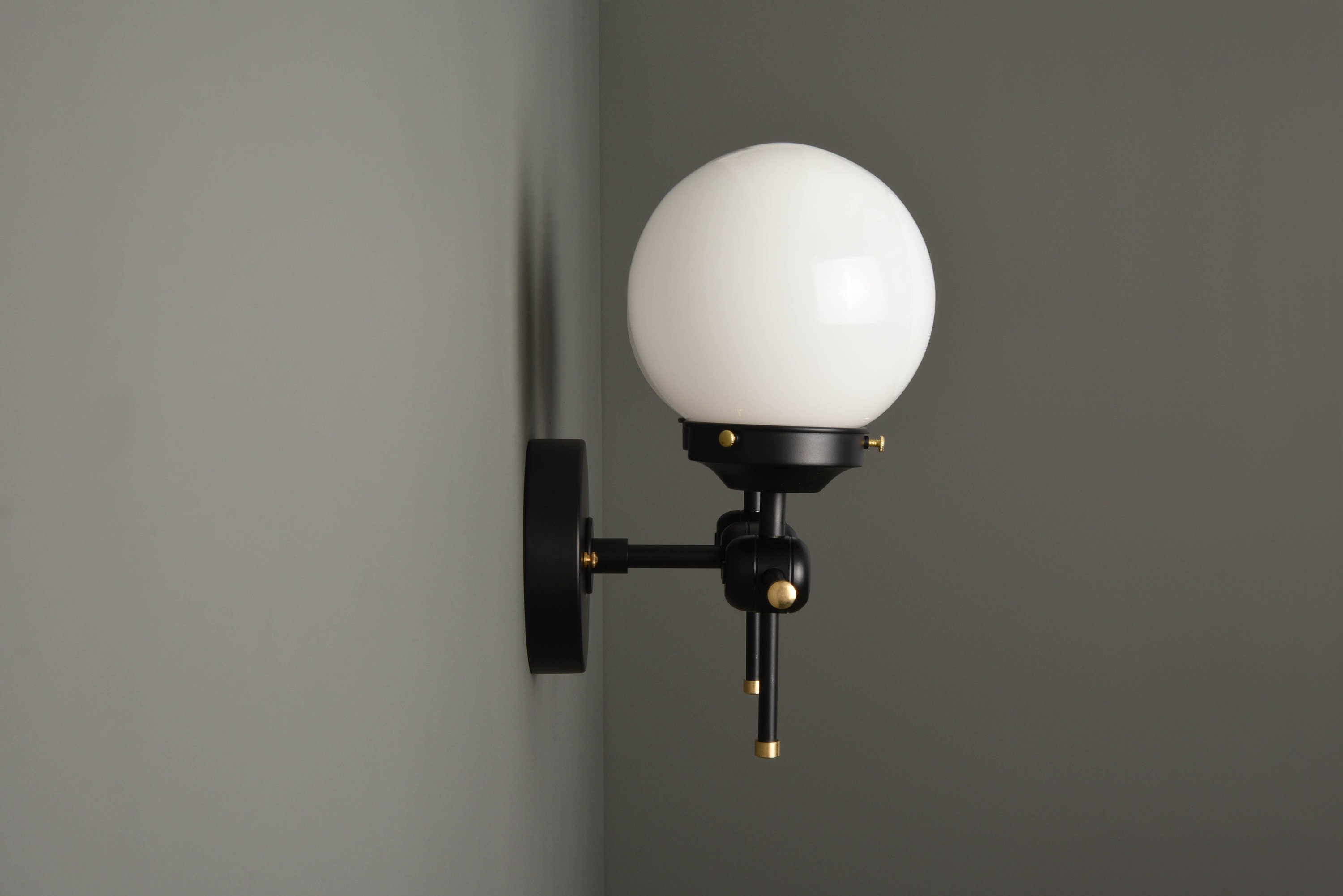 Modern Globe Vanity Light Black & Brass Mid Century Industrial