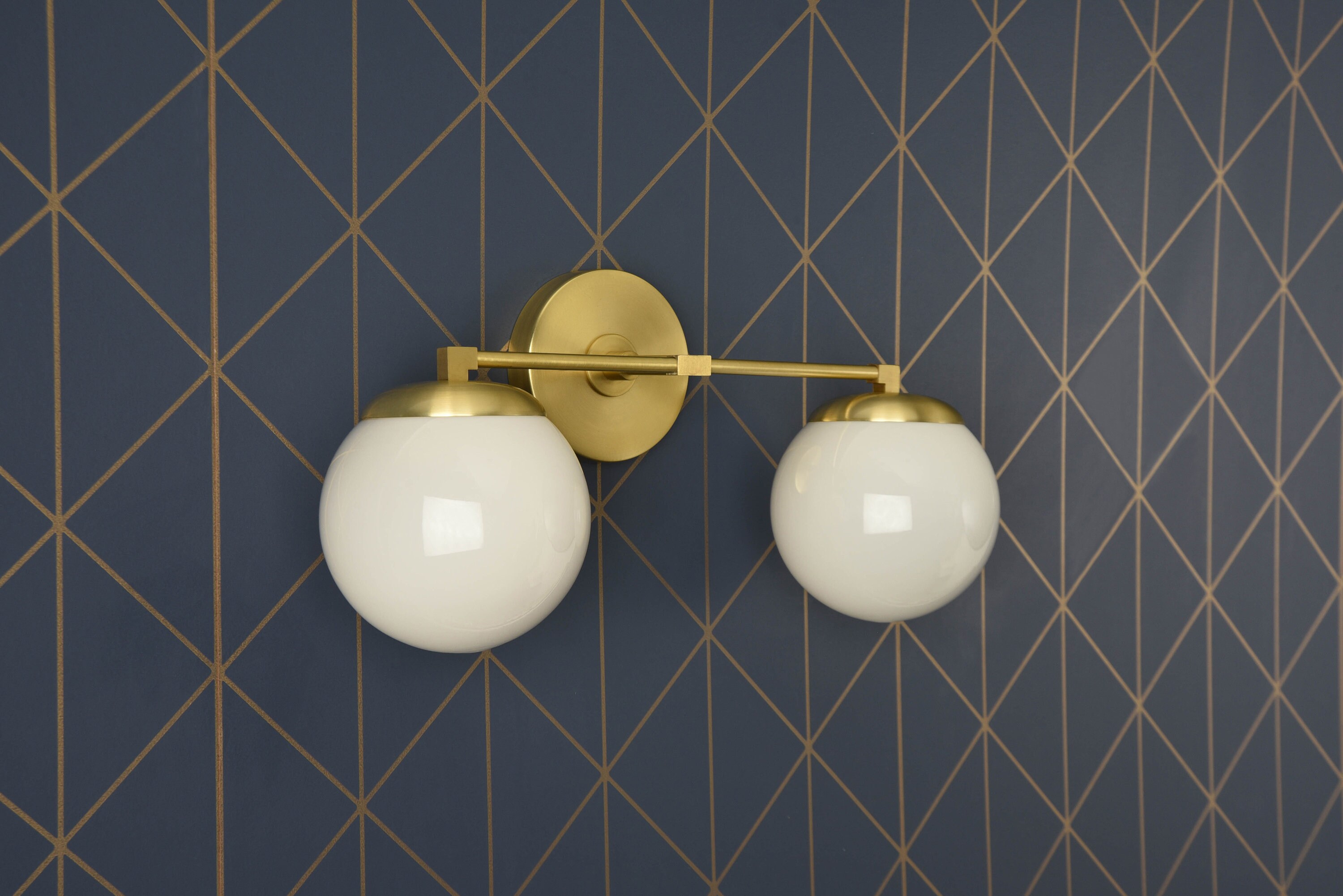 Gloss White Globe Bathroom Vanity 2 Light Vanity Fixture Etsy