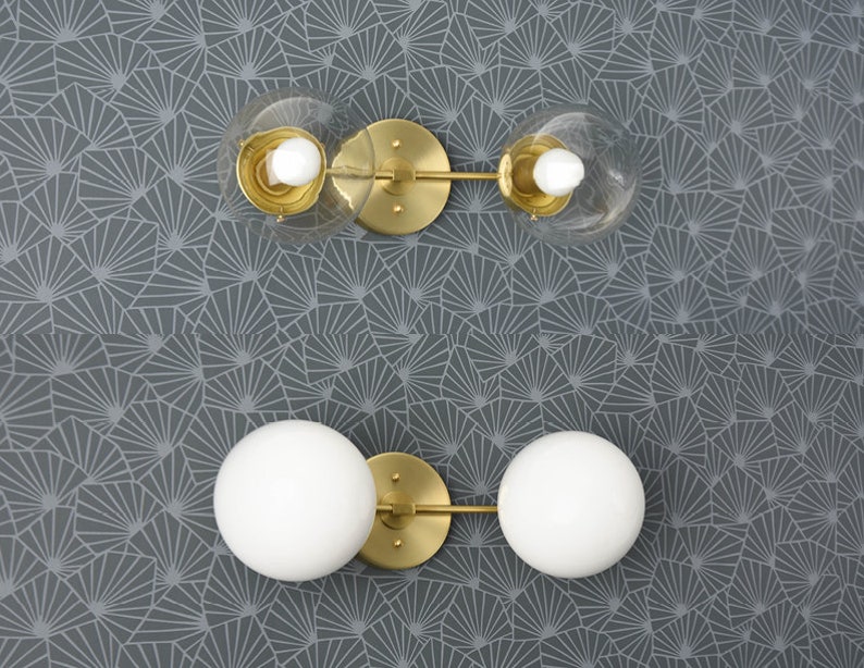 Vanity Lighting Wall Sconce 2 Light Vanity Fixture Glass Globes Raw Brass Mid Century Modern Bathroom Wall UL Listed DURHAM image 5