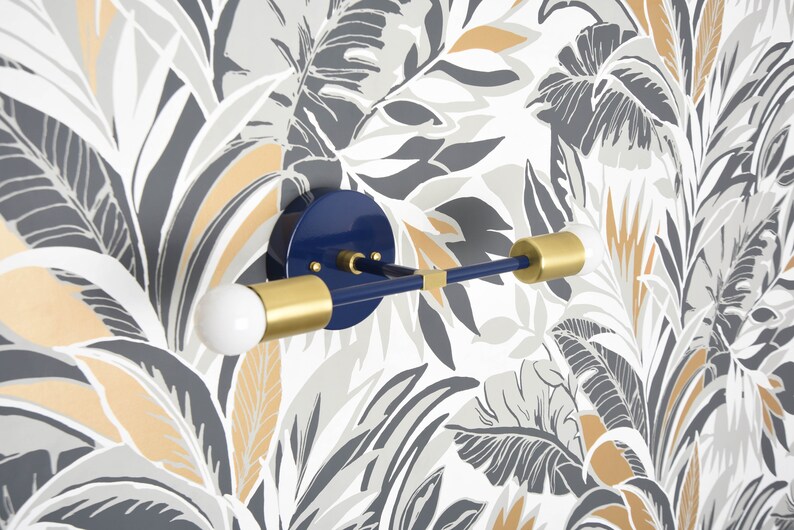Navy Blue & Brass Wall Sconce Vanity Light Mid Century Etsy Canada
