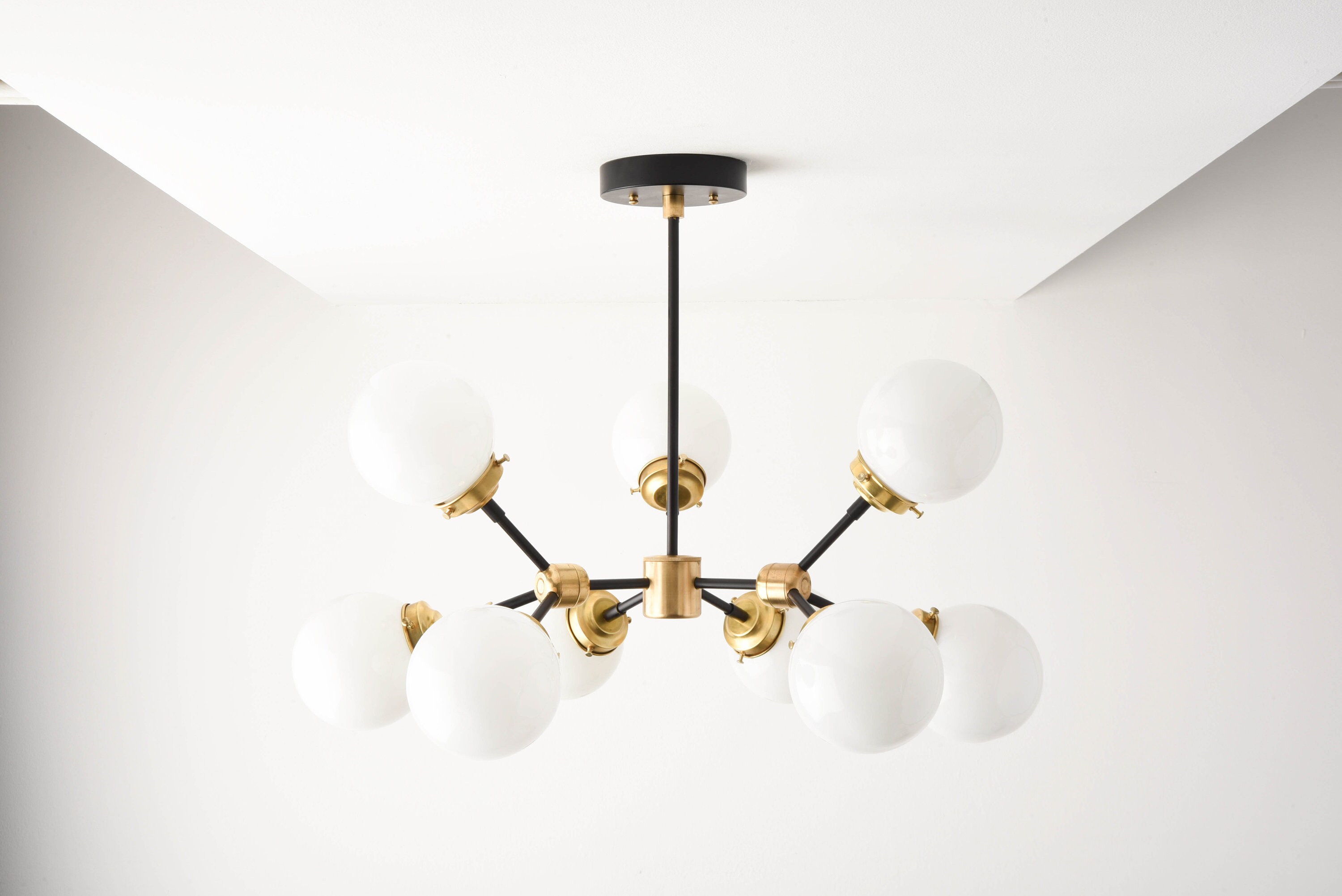 Modern Globe Chandelier Black & Gold Sputnik Light Mid Century