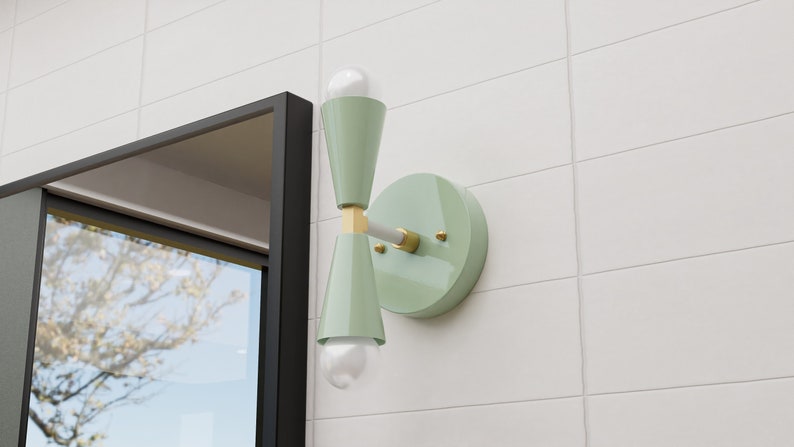 Modern Wall Sconce Mint Green Sconce Wall Light Mid Century Modern Industrial Bathroom Vanity UL Listed ANSONIA image 1