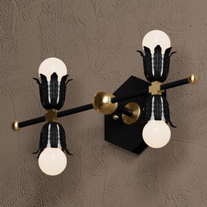 Vanity Lighting - Wall Sconce - 4 Light Vanity Fixture - Maximalist - Mid Century - Floral Details - Bathroom Hexagon - UL Listed [ALICE]