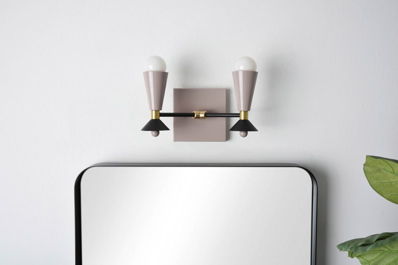 Double Light Wall Sconce Modern Black & Brass Mid Etsy