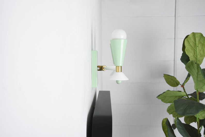 Double Light Wall Sconce Modern Black & Brass Mid Etsy