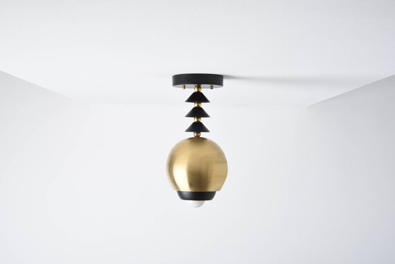 Semi Flush Ceiling Light Black Brass Gold White Etsy