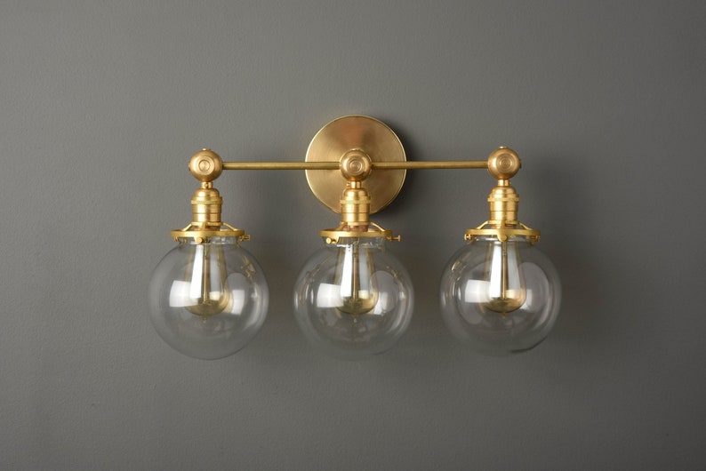 Industrial Globe Sconce Gold Vanity Light Mid Century Etsy