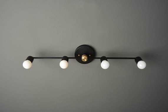 Modern Bathroom Light Wall Sconce Black Brass Mid Etsy