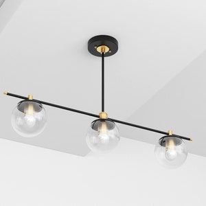 Helderglazen bol lineaire kroonluchter hangende armatuur Maximalist Mid Century Modern plafondverlichting binnen UL vermeld SIOUX afbeelding 3