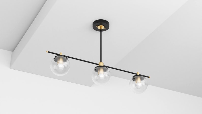 Helderglazen bol lineaire kroonluchter hangende armatuur Maximalist Mid Century Modern plafondverlichting binnen UL vermeld SIOUX afbeelding 3