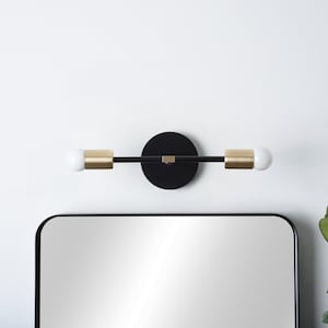 Vanity Lighting Wall Sconce 2 Light Vanity Fixture Matte Black Mid Century Sconce Wall Bathroom Lighting Modern ARTESIA Black & Brass