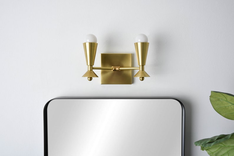 Double Light Wall Sconce Modern Black & Brass Mid Etsy