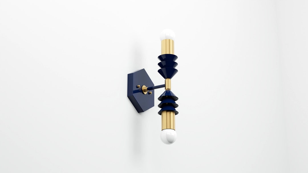 Navy Blue & Brass Wall Sconce Modern Vanity Light Mid Century ...